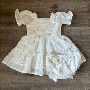 5/$30 Ivy City Co Midsummers Night Gold Star Sparkle White Baby Dress